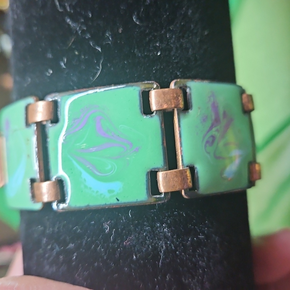 Vintage Enameled Copper bracelet Green